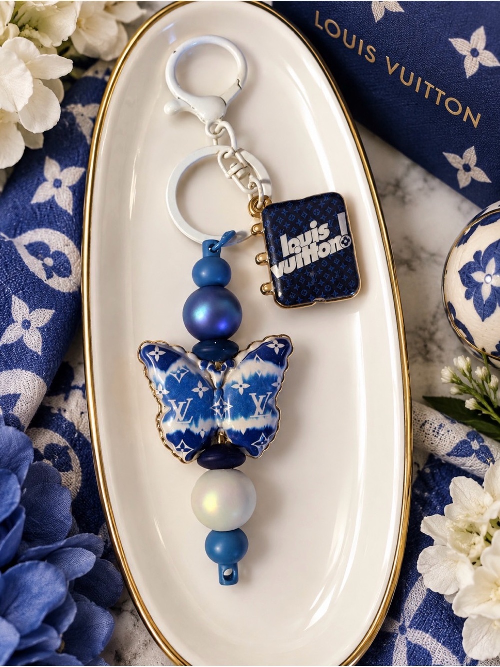 Hand Crafted Inspired Blue Gradient Butterfly Book Charm Keychain